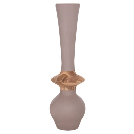 DECORATIVE FLOOR VASE NEBULA HM4660.05M FIBER CEMENT IN TAUPE--TEAK WOOD Φ45x148Hcm.