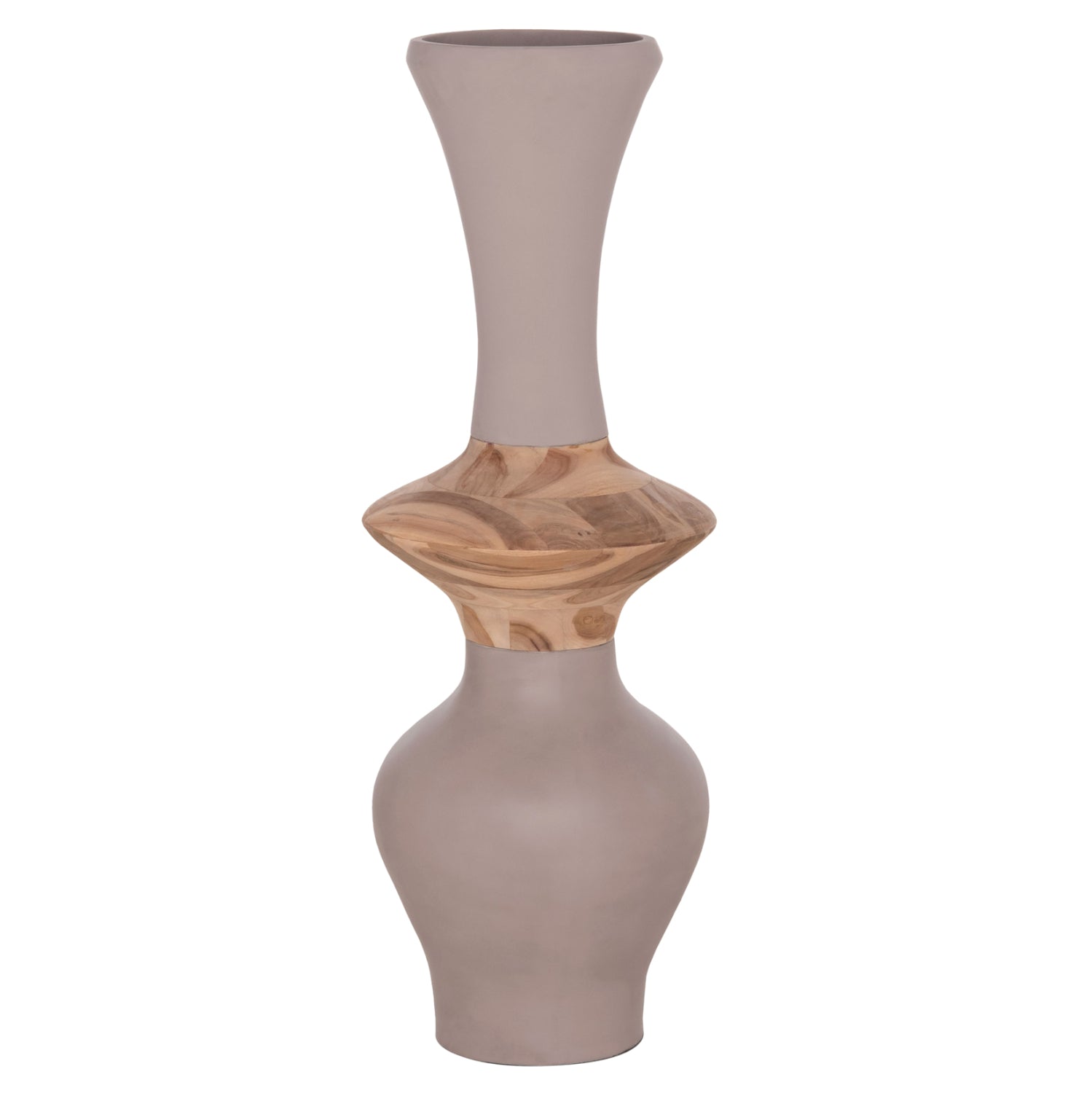 DECORATIVE FLOOR VASE NEBULA HM4660.05S FIBER CEMENT IN TAUPE--TEAK WOOD Φ45x115Hcm.