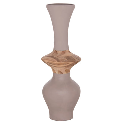 DECORATIVE FLOOR VASE NEBULA HM4660.05S FIBER CEMENT IN TAUPE--TEAK WOOD Φ45x115Hcm.