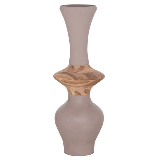 DECORATIVE FLOOR VASE NEBULA HM4660.05S FIBER CEMENT IN TAUPE--TEAK WOOD Φ45x115Hcm.