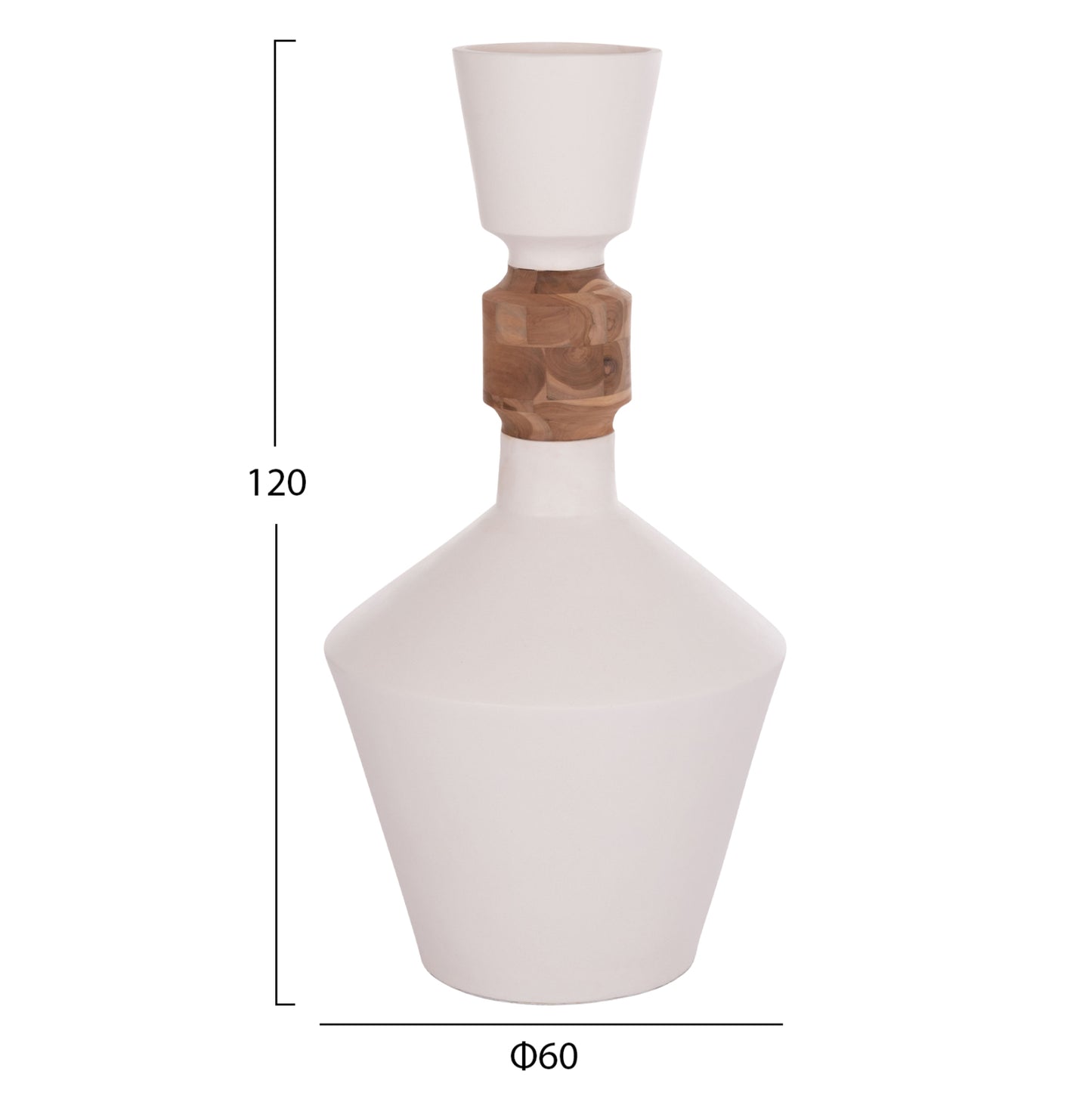 DECORATIVE FLOOR VASE NEBULA HM4661.02 FIBER CEMENT IN WHITE--TEAK WOOD Φ60x115Hcm.
