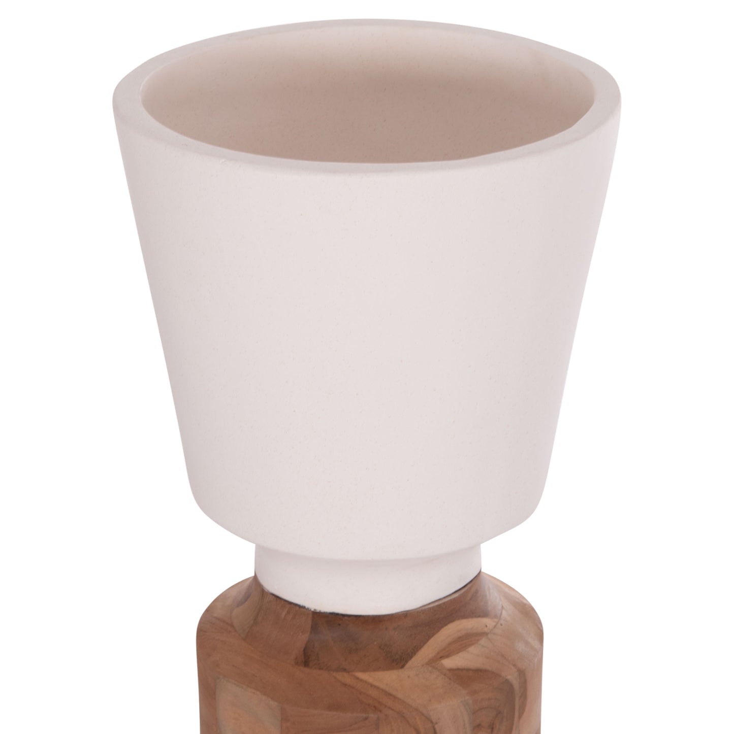 DECORATIVE FLOOR VASE NEBULA HM4661.02 FIBER CEMENT IN WHITE--TEAK WOOD Φ60x115Hcm.