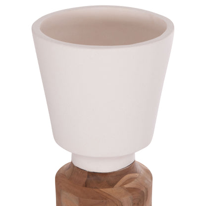 DECORATIVE FLOOR VASE NEBULA HM4661.02 FIBER CEMENT IN WHITE--TEAK WOOD Φ60x115Hcm.