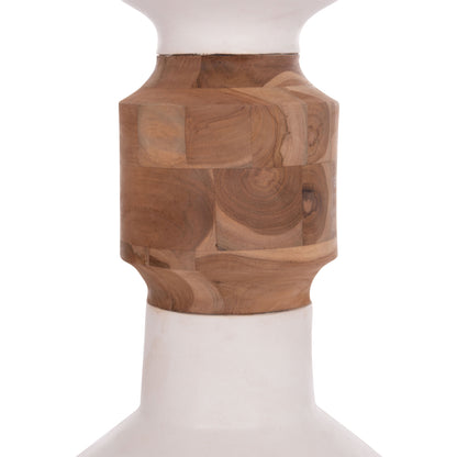 DECORATIVE FLOOR VASE NEBULA HM4661.02 FIBER CEMENT IN WHITE--TEAK WOOD Φ60x115Hcm.