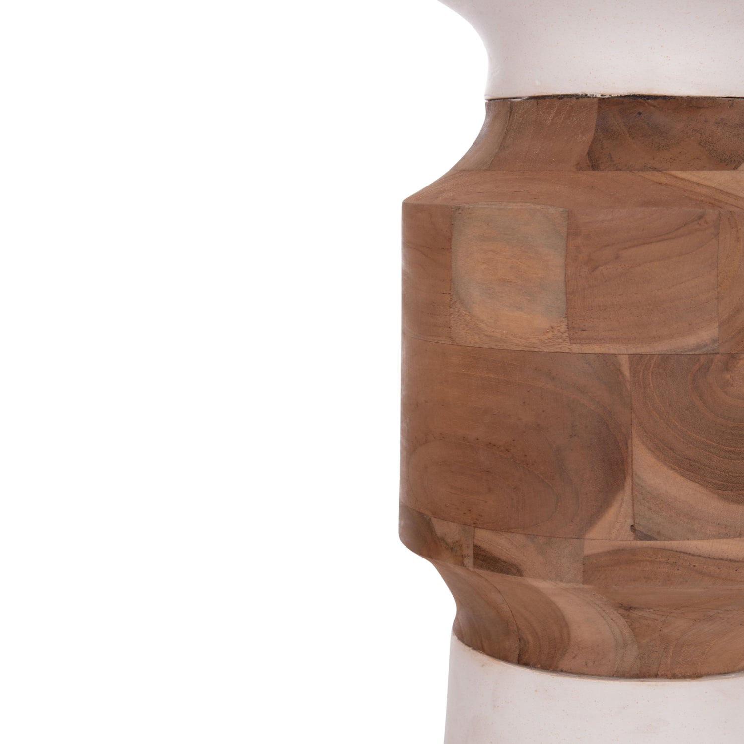 DECORATIVE FLOOR VASE NEBULA HM4661.02 FIBER CEMENT IN WHITE--TEAK WOOD Φ60x115Hcm.