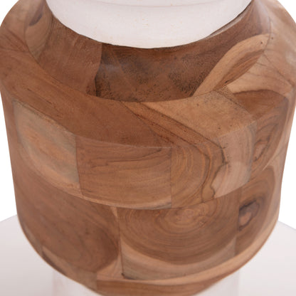 DECORATIVE FLOOR VASE NEBULA HM4661.02 FIBER CEMENT IN WHITE--TEAK WOOD Φ60x115Hcm.