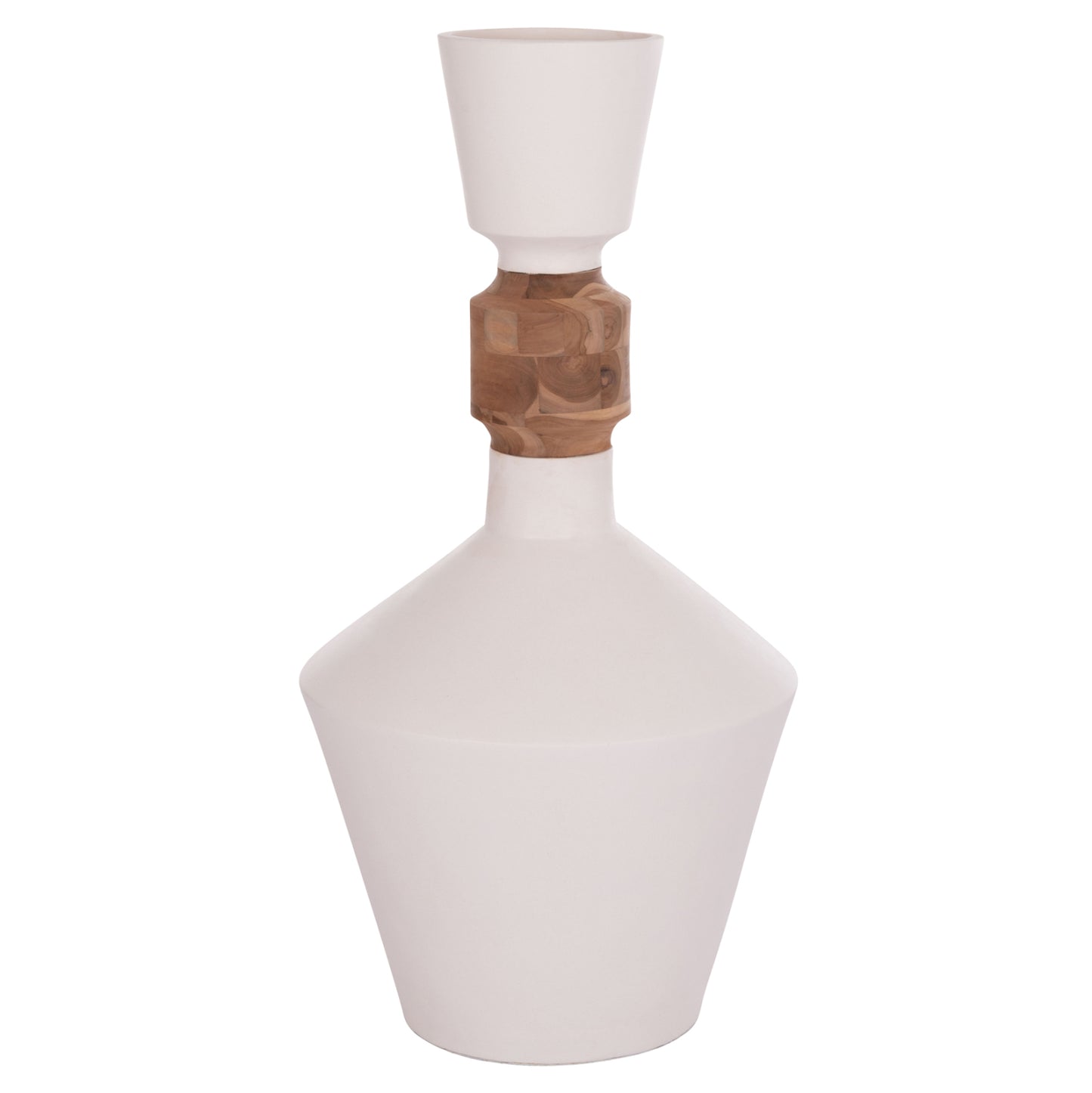 DECORATIVE FLOOR VASE NEBULA HM4661.02 FIBER CEMENT IN WHITE--TEAK WOOD Φ60x115Hcm.