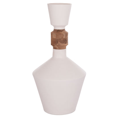 DECORATIVE FLOOR VASE NEBULA HM4661.02 FIBER CEMENT IN WHITE--TEAK WOOD Φ60x115Hcm.