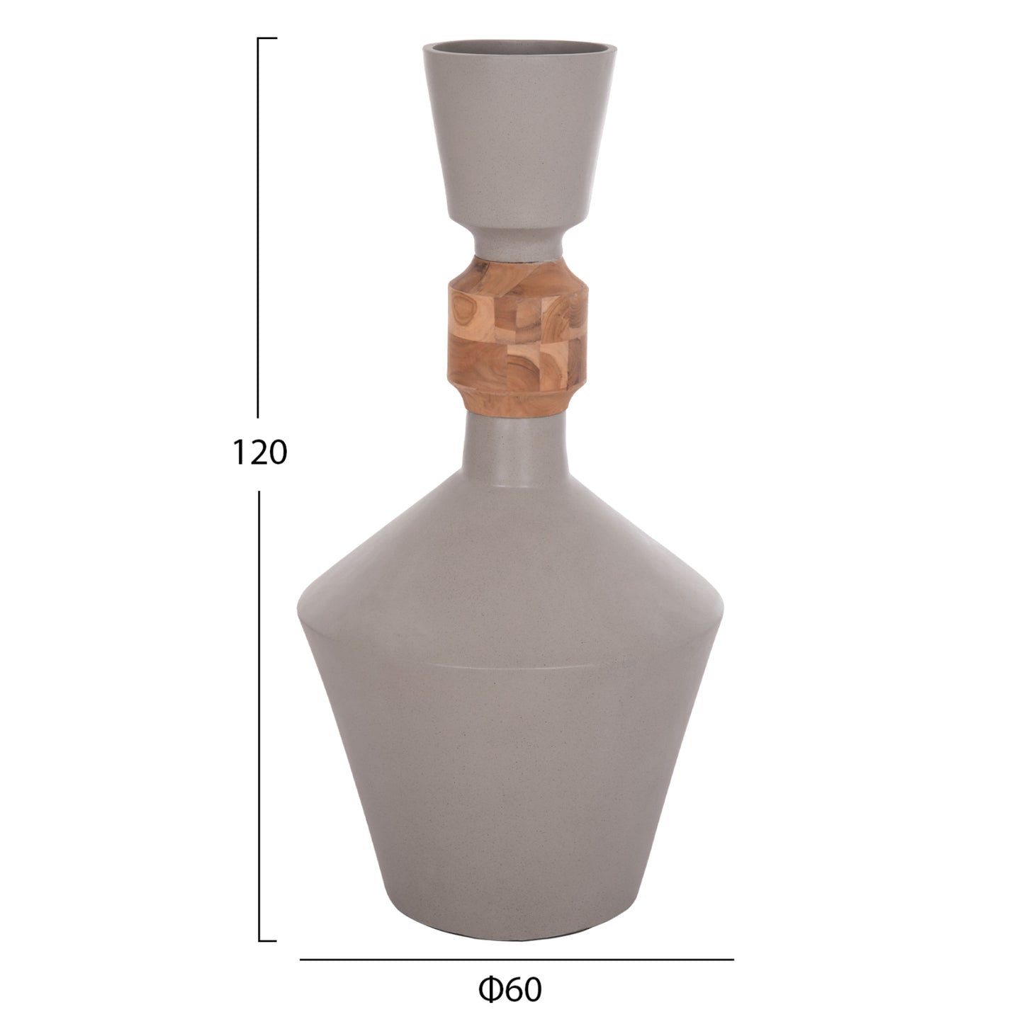 DECORATIVE FLOOR VASE NEBULA HM4661.03 FIBER CEMENT IN GREY--TEAK WOOD Φ60x115Hcm.
