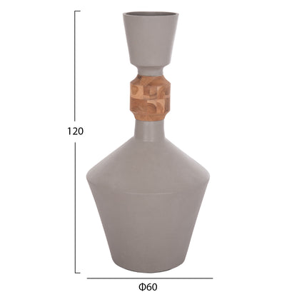 DECORATIVE FLOOR VASE NEBULA HM4661.03 FIBER CEMENT IN GREY--TEAK WOOD Φ60x115Hcm.