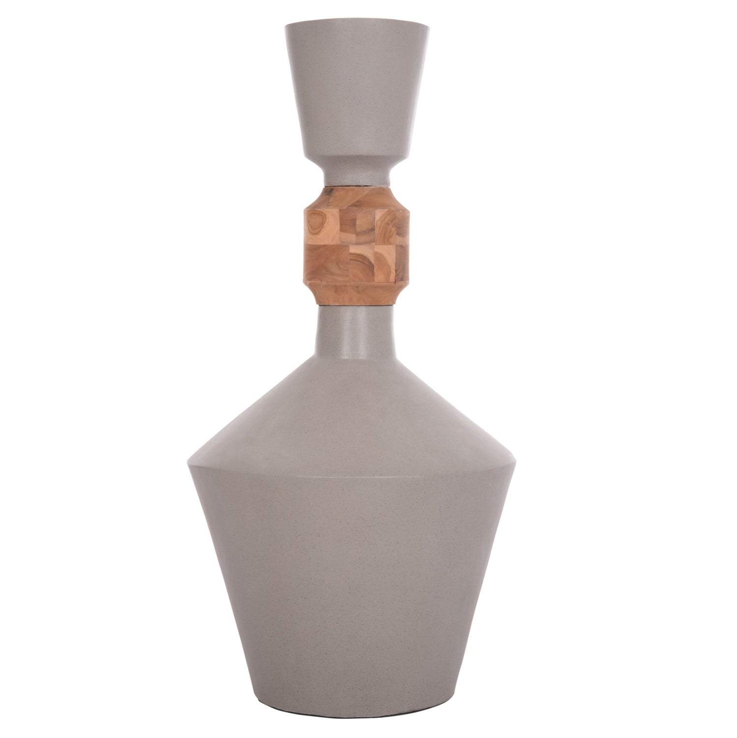 DECORATIVE FLOOR VASE NEBULA HM4661.03 FIBER CEMENT IN GREY--TEAK WOOD Φ60x115Hcm.