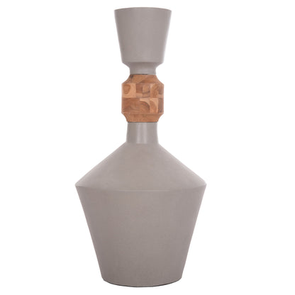 DECORATIVE FLOOR VASE NEBULA HM4661.03 FIBER CEMENT IN GREY--TEAK WOOD Φ60x115Hcm.