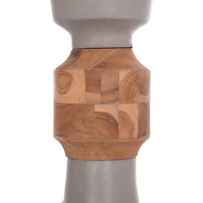 DECORATIVE FLOOR VASE NEBULA HM4661.03 FIBER CEMENT IN GREY--TEAK WOOD Φ60x115Hcm.