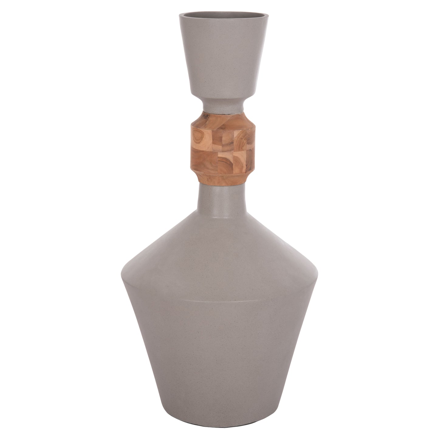 DECORATIVE FLOOR VASE NEBULA HM4661.03 FIBER CEMENT IN GREY--TEAK WOOD Φ60x115Hcm.