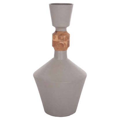 DECORATIVE FLOOR VASE NEBULA HM4661.03 FIBER CEMENT IN GREY--TEAK WOOD Φ60x115Hcm.