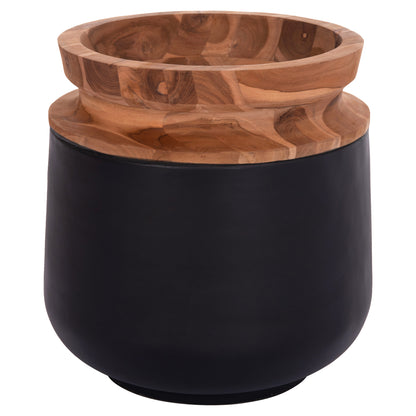 DECORATIVE FLOOR VASE LINTER HM4662.01L FIBER CEMENT IN BLACK--TEAK WOOD Φ41x47Hcm.