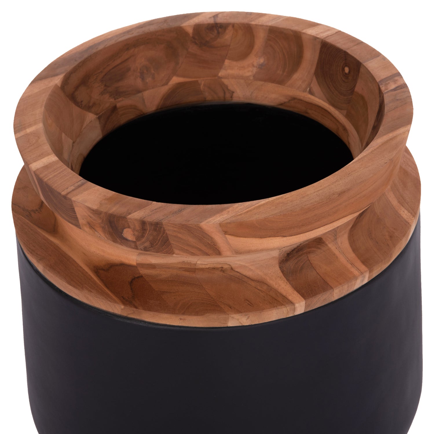 DECORATIVE FLOOR VASE LINTER HM4662.01L FIBER CEMENT IN BLACK--TEAK WOOD Φ41x47Hcm.
