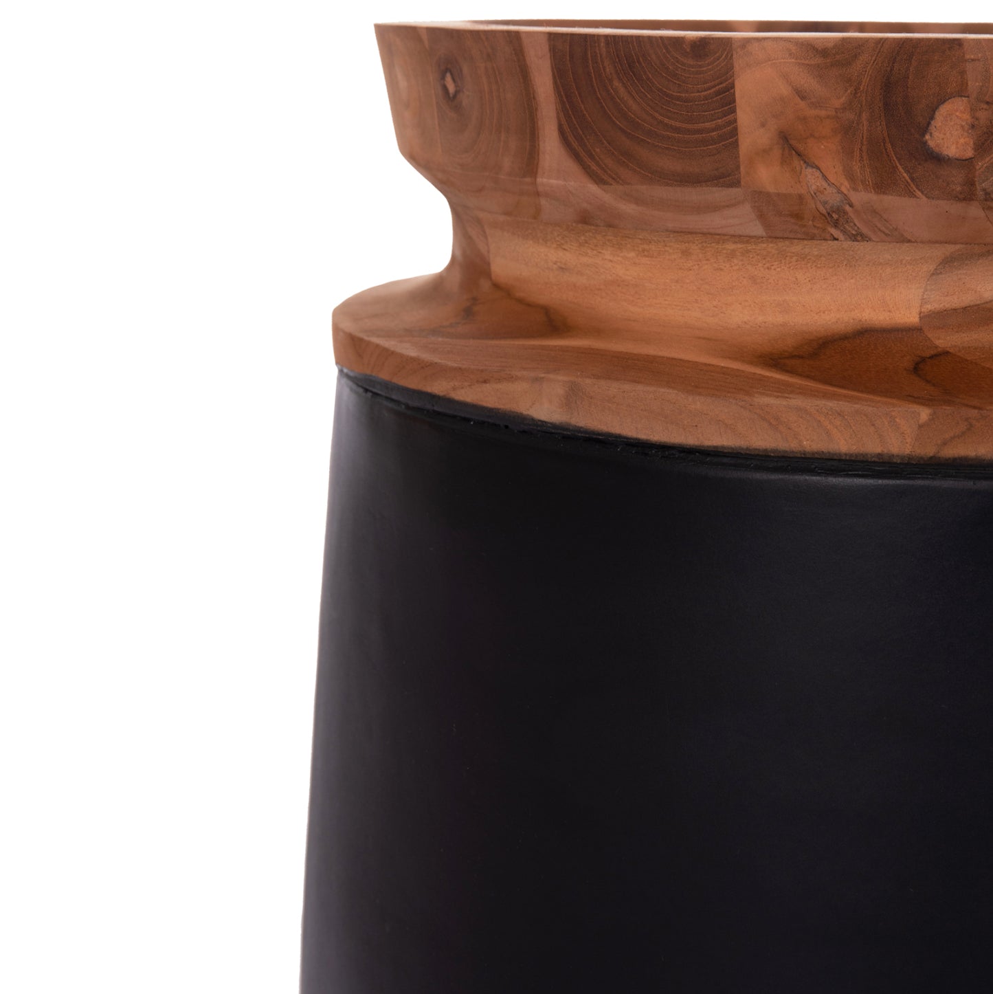 DECORATIVE FLOOR VASE LINTER HM4662.01L FIBER CEMENT IN BLACK--TEAK WOOD Φ41x47Hcm.