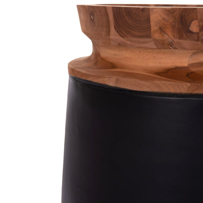 DECORATIVE FLOOR VASE LINTER HM4662.01L FIBER CEMENT IN BLACK--TEAK WOOD Φ41x47Hcm.