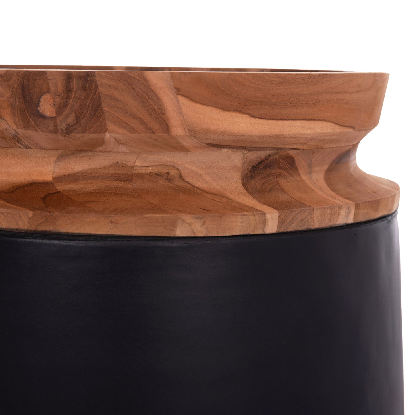 DECORATIVE FLOOR VASE LINTER HM4662.01L FIBER CEMENT IN BLACK--TEAK WOOD Φ41x47Hcm.