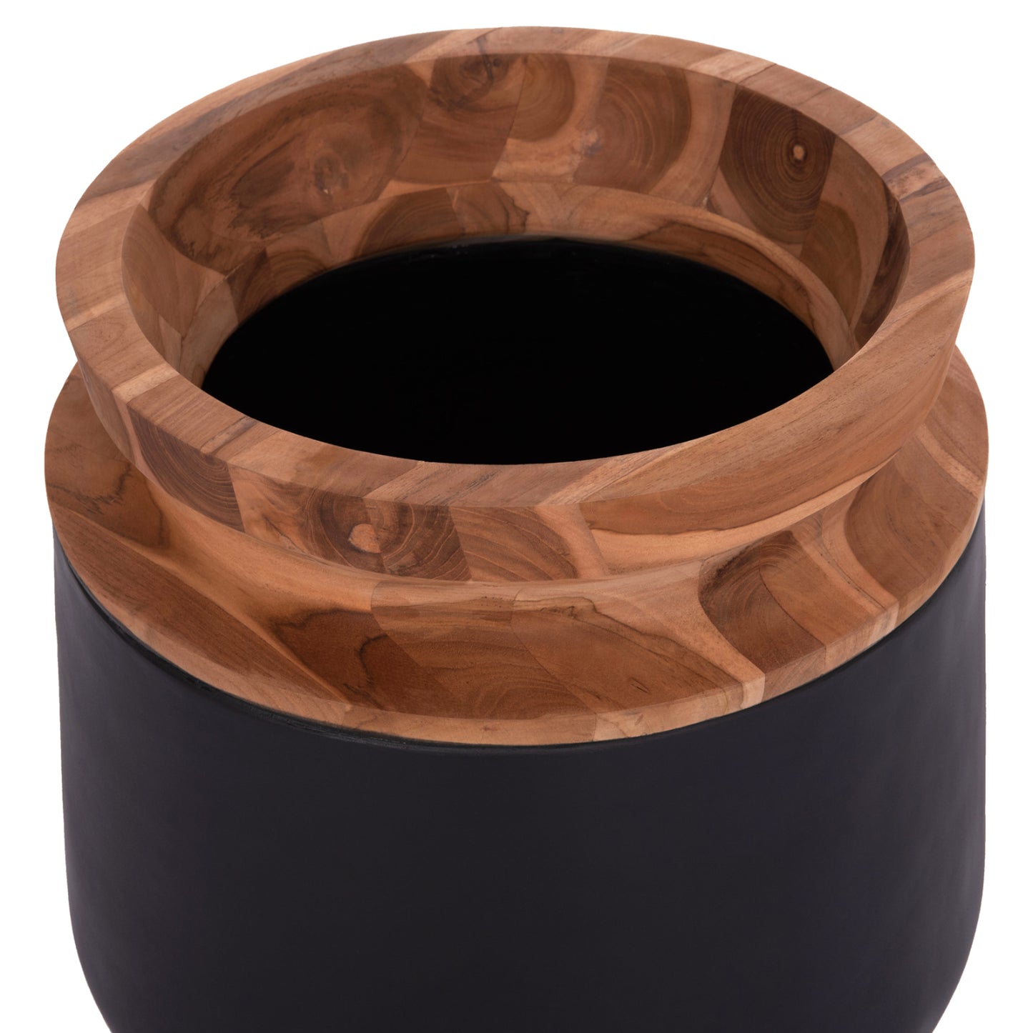 DECORATIVE FLOOR VASE LINTER HM4662.01L FIBER CEMENT IN BLACK--TEAK WOOD Φ41x47Hcm.