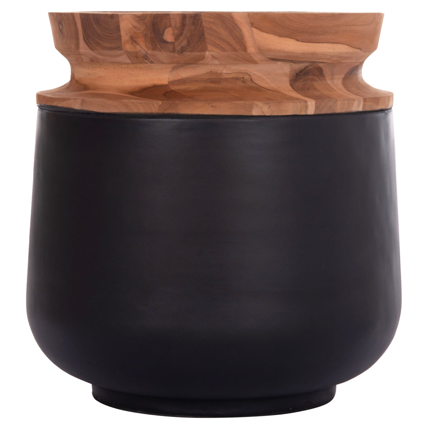 DECORATIVE FLOOR VASE LINTER HM4662.01L FIBER CEMENT IN BLACK--TEAK WOOD Φ41x47Hcm.