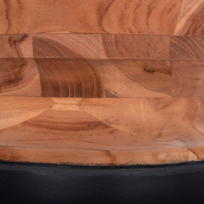 DECORATIVE FLOOR VASE LINTER HM4662.01S FIBER CEMENT IN BLACK--TEAK WOOD Φ34x60Hcm.