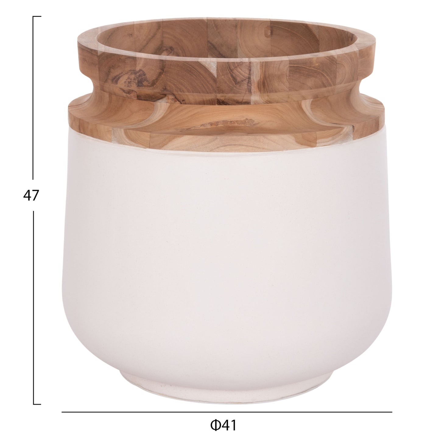 DECORATIVE FLOOR VASE LINTER HM4662.02L FIBER CEMENT IN WHITE--TEAK WOOD Φ41x47Hcm.