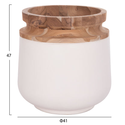 DECORATIVE FLOOR VASE LINTER HM4662.02L FIBER CEMENT IN WHITE--TEAK WOOD Φ41x47Hcm.
