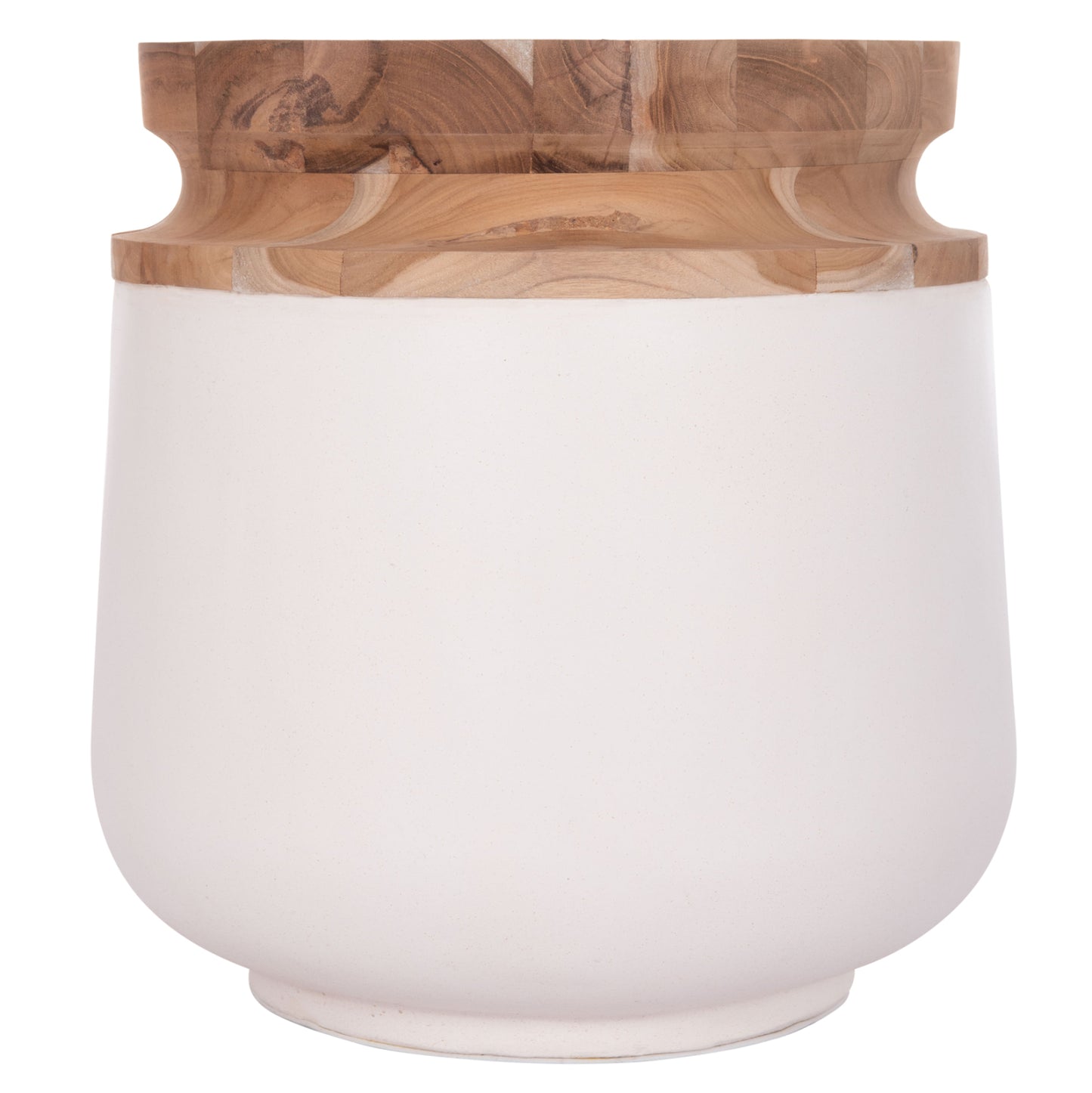DECORATIVE FLOOR VASE LINTER HM4662.02L FIBER CEMENT IN WHITE--TEAK WOOD Φ41x47Hcm.