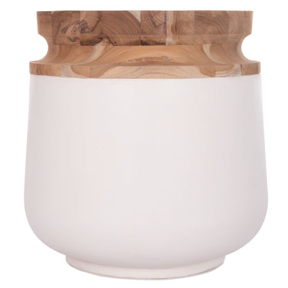 DECORATIVE FLOOR VASE LINTER HM4662.02L FIBER CEMENT IN WHITE--TEAK WOOD Φ41x47Hcm.