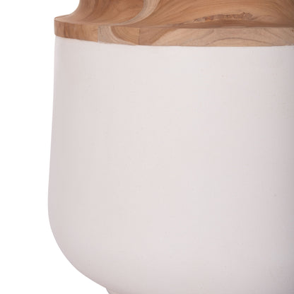 DECORATIVE FLOOR VASE LINTER HM4662.02L FIBER CEMENT IN WHITE--TEAK WOOD Φ41x47Hcm.