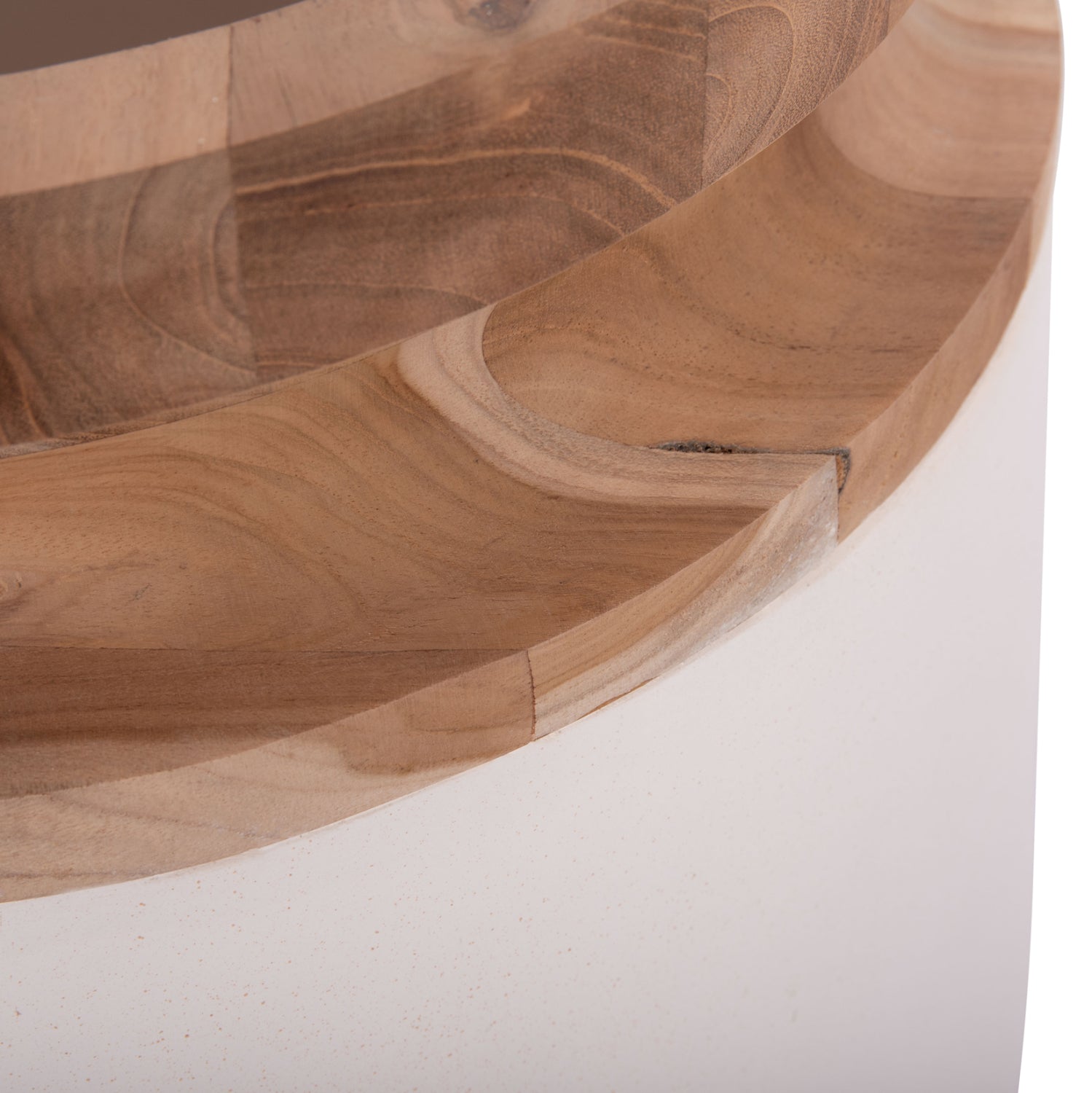 DECORATIVE FLOOR VASE LINTER HM4662.02L FIBER CEMENT IN WHITE--TEAK WOOD Φ41x47Hcm.