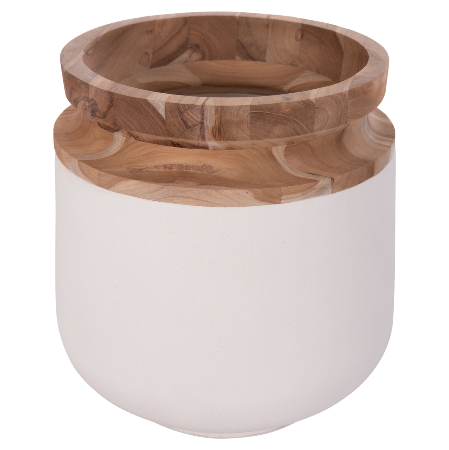 DECORATIVE FLOOR VASE LINTER HM4662.02L FIBER CEMENT IN WHITE--TEAK WOOD Φ41x47Hcm.