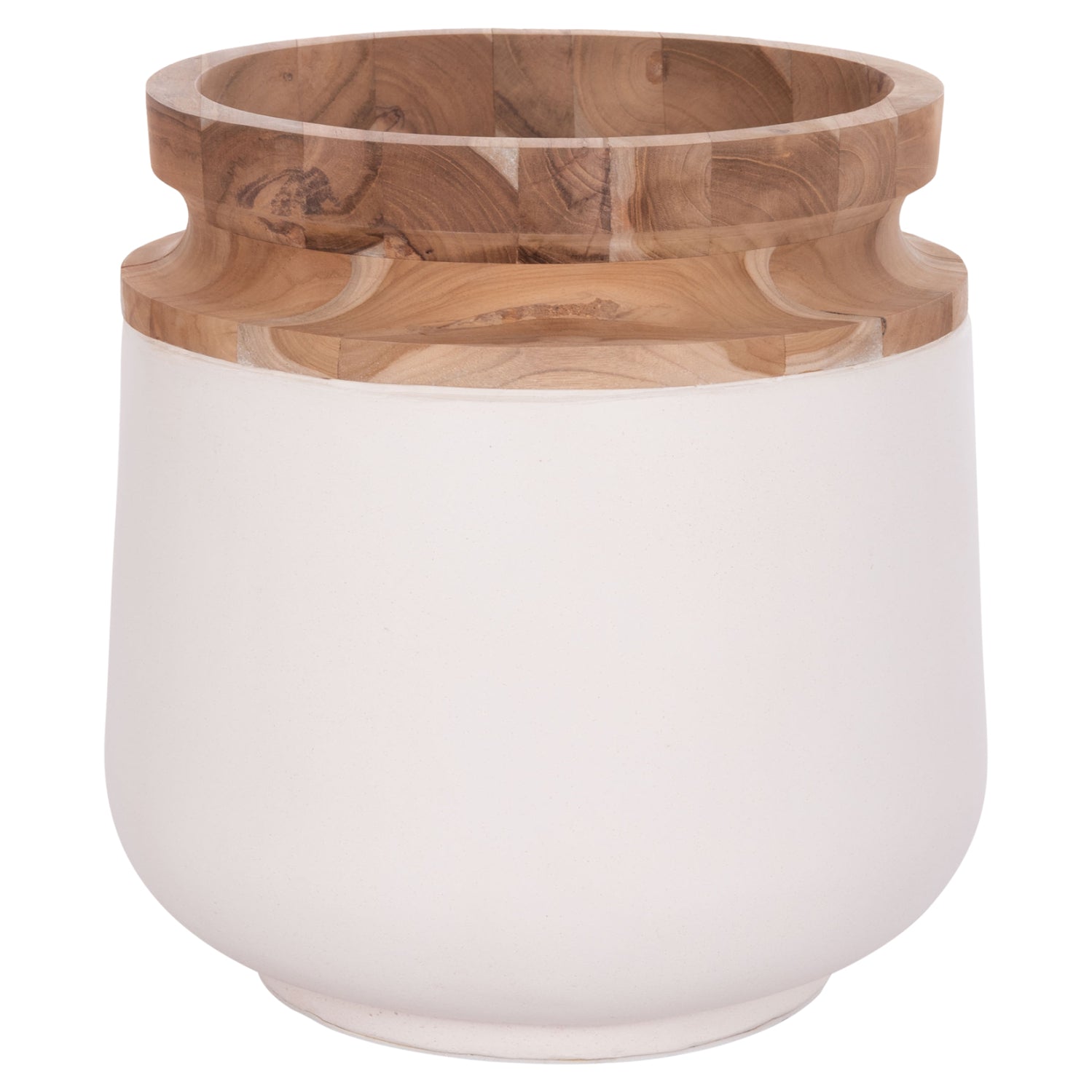 DECORATIVE FLOOR VASE LINTER HM4662.02L FIBER CEMENT IN WHITE--TEAK WOOD Φ41x47Hcm.