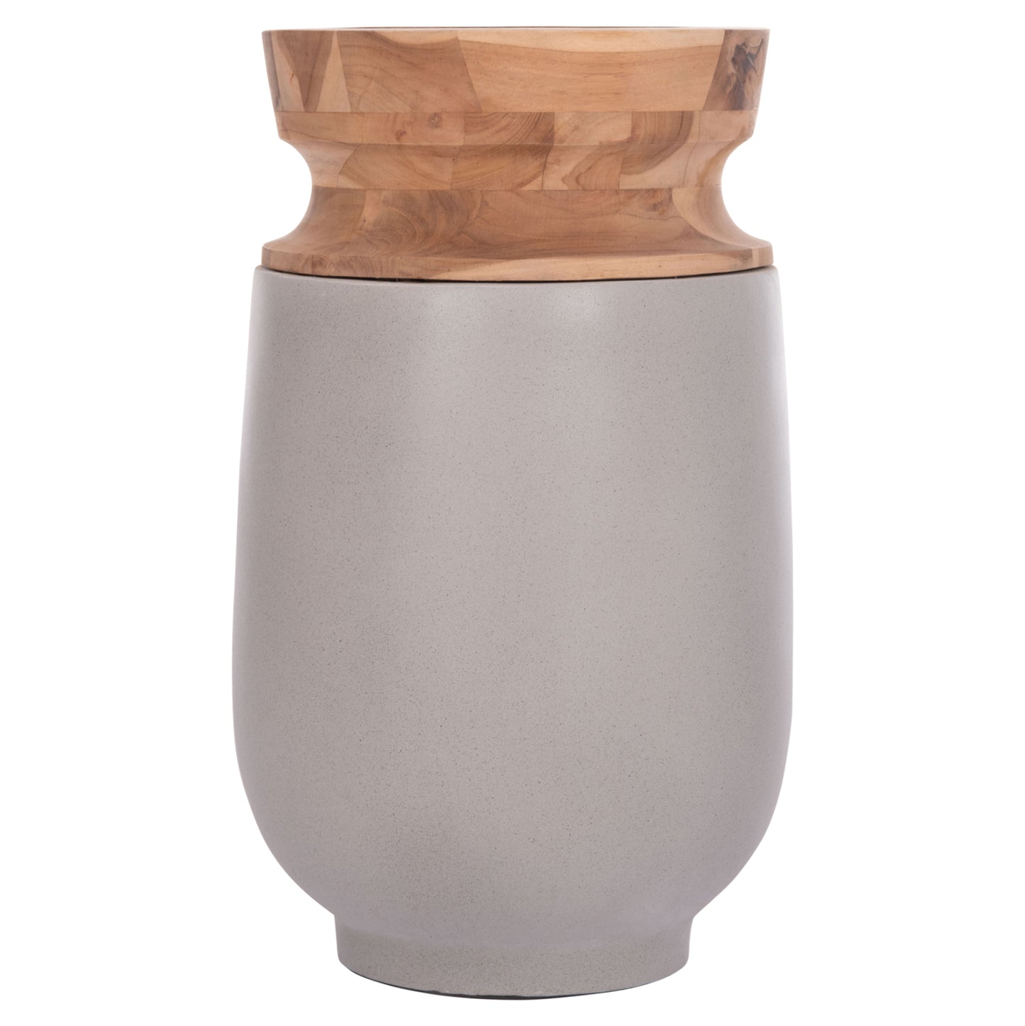 DECORATIVE FLOOR VASE LINTER HM4662.03S FIBER CEMENT IN GREY--TEAK WOOD Φ34x60Hcm.