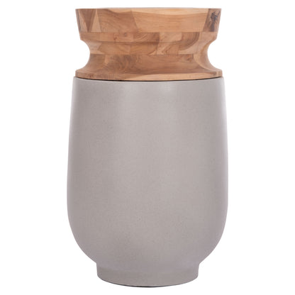 DECORATIVE FLOOR VASE LINTER HM4662.03S FIBER CEMENT IN GREY--TEAK WOOD Φ34x60Hcm.