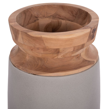 DECORATIVE FLOOR VASE LINTER HM4662.03S FIBER CEMENT IN GREY--TEAK WOOD Φ34x60Hcm.