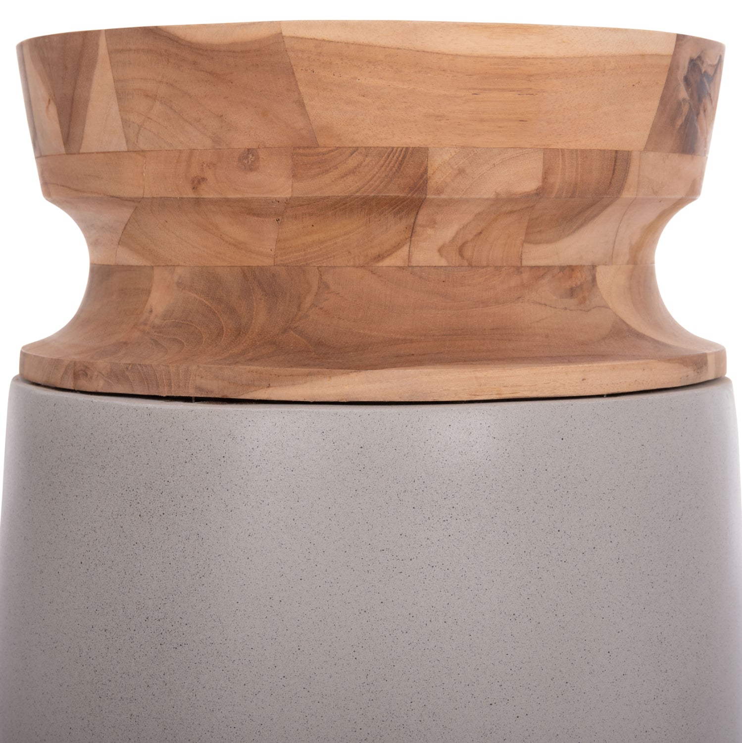 DECORATIVE FLOOR VASE LINTER HM4662.03S FIBER CEMENT IN GREY--TEAK WOOD Φ34x60Hcm.