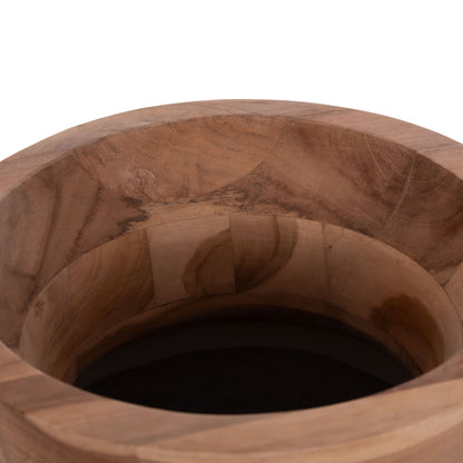 DECORATIVE FLOOR VASE LINTER HM4662.03S FIBER CEMENT IN GREY--TEAK WOOD Φ34x60Hcm.