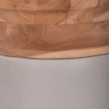 DECORATIVE FLOOR VASE LINTER HM4662.03S FIBER CEMENT IN GREY--TEAK WOOD Φ34x60Hcm.