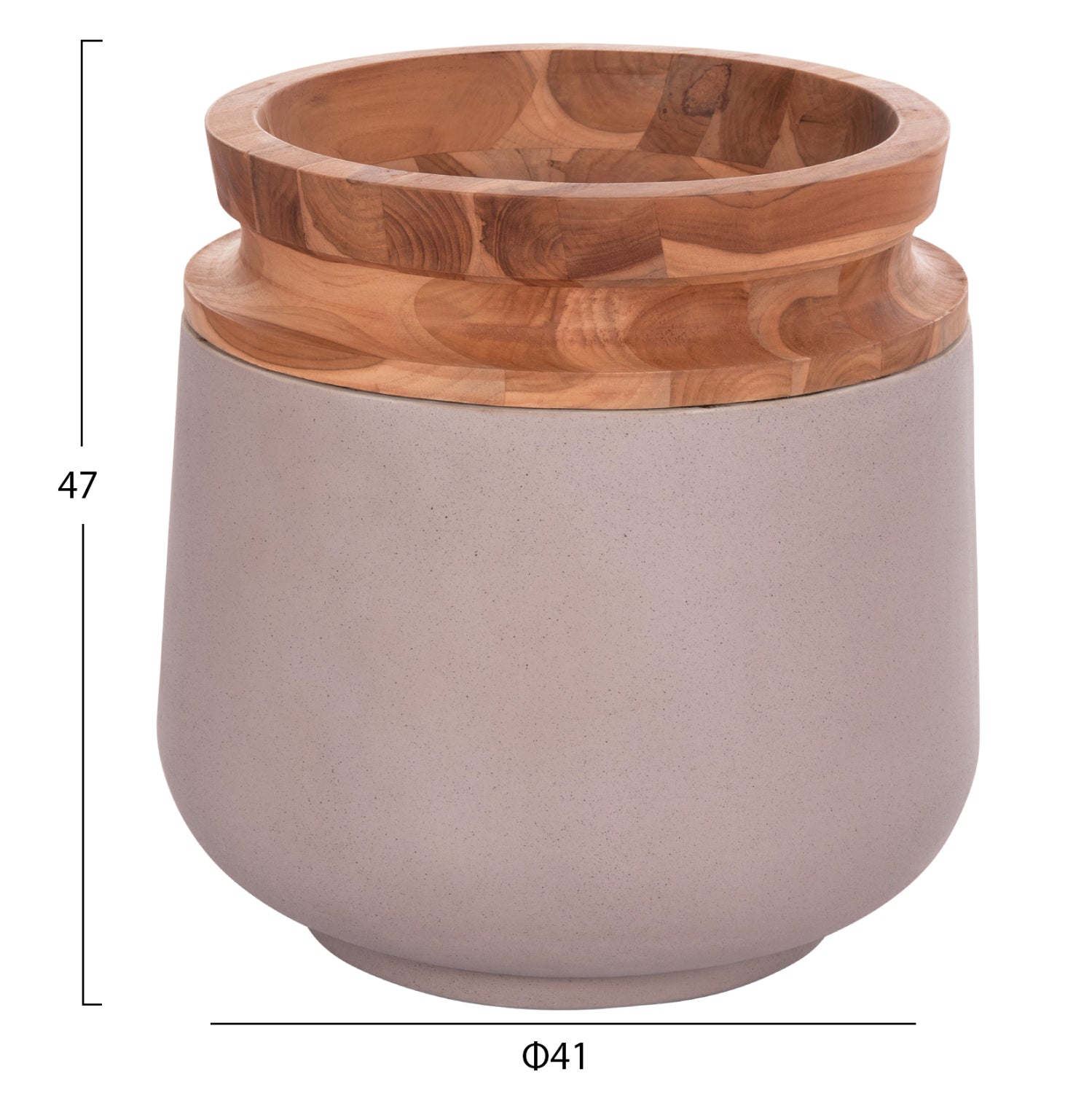 DECORATIVE FLOOR VASE LINTER HM4662.05L FIBER CEMENT IN MATTE GREY--TEAK WOOD Φ41x47Hcm.