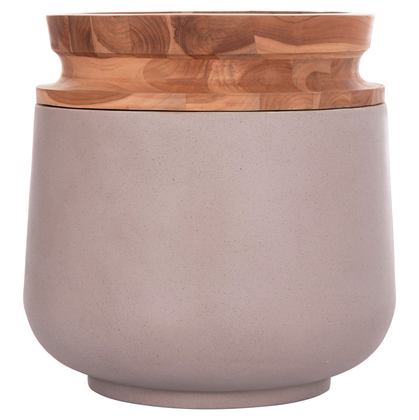 DECORATIVE FLOOR VASE LINTER HM4662.05L FIBER CEMENT IN MATTE GREY--TEAK WOOD Φ41x47Hcm.