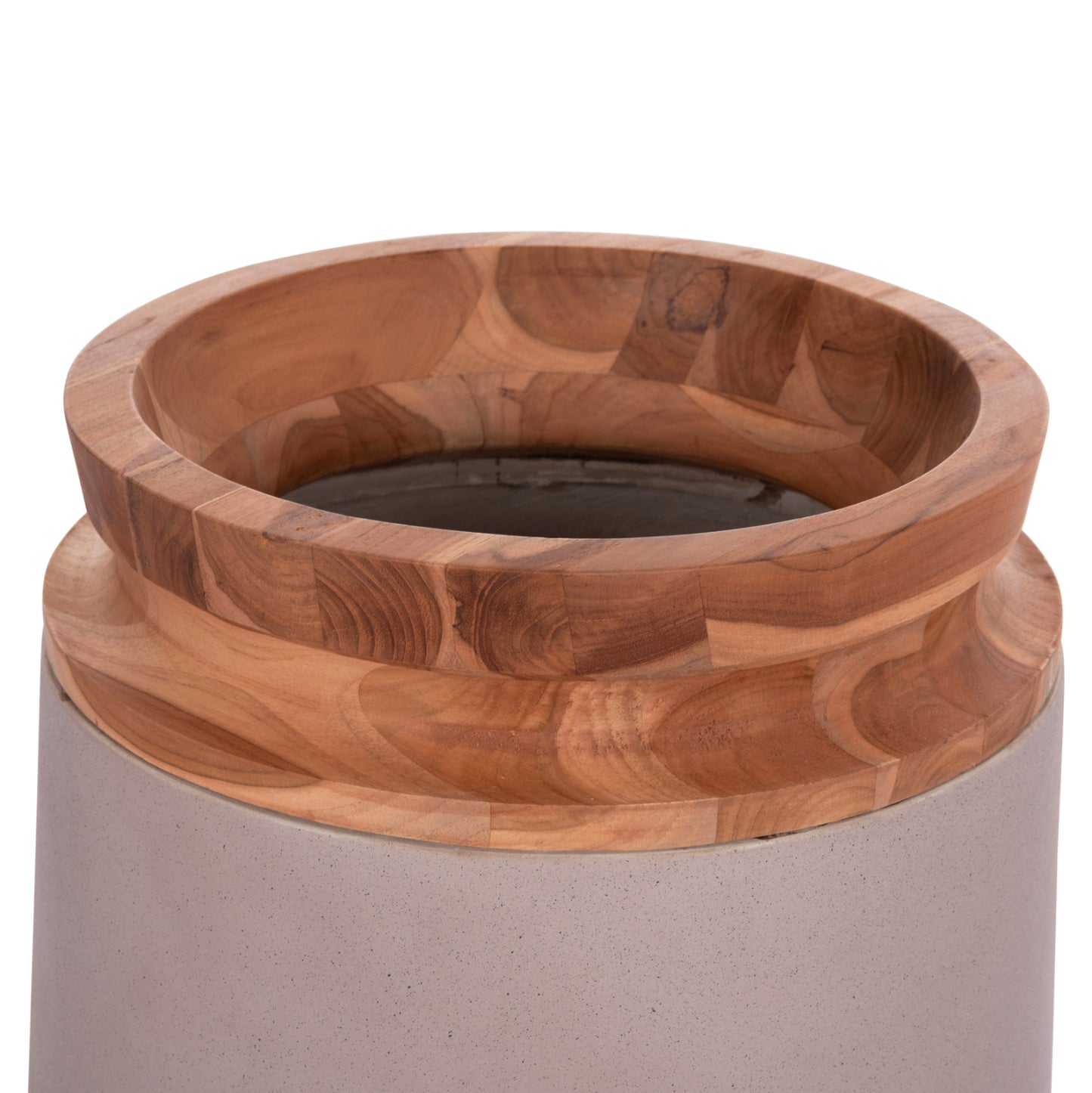 DECORATIVE FLOOR VASE LINTER HM4662.05L FIBER CEMENT IN MATTE GREY--TEAK WOOD Φ41x47Hcm.