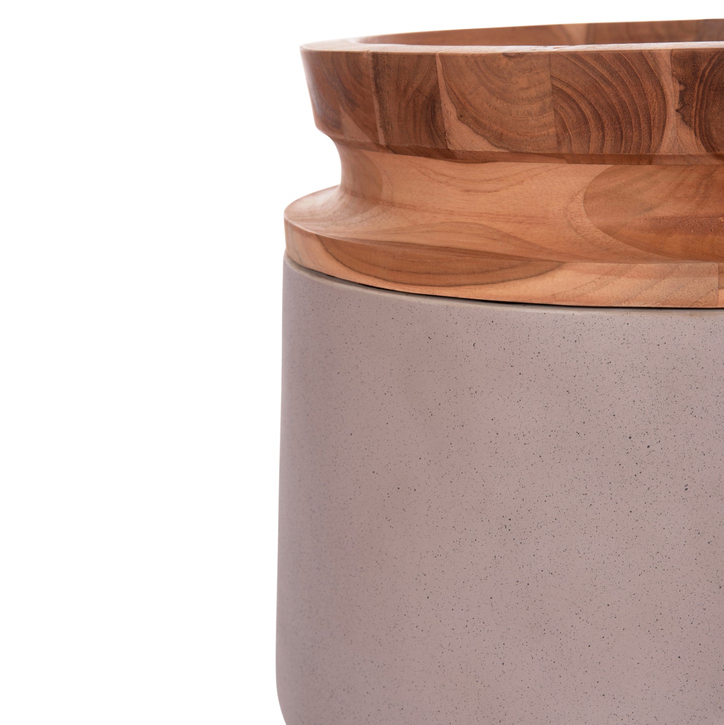 DECORATIVE FLOOR VASE LINTER HM4662.05L FIBER CEMENT IN MATTE GREY--TEAK WOOD Φ41x47Hcm.