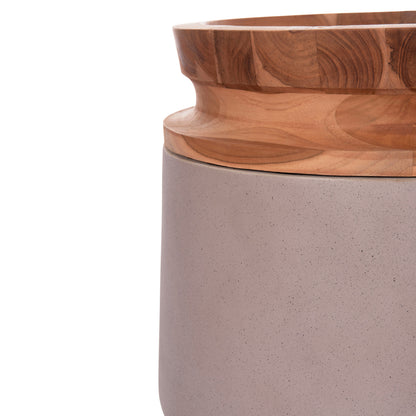 DECORATIVE FLOOR VASE LINTER HM4662.05L FIBER CEMENT IN MATTE GREY--TEAK WOOD Φ41x47Hcm.