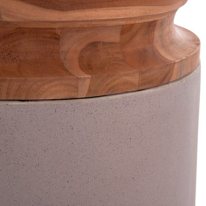 DECORATIVE FLOOR VASE LINTER HM4662.05L FIBER CEMENT IN MATTE GREY--TEAK WOOD Φ41x47Hcm.