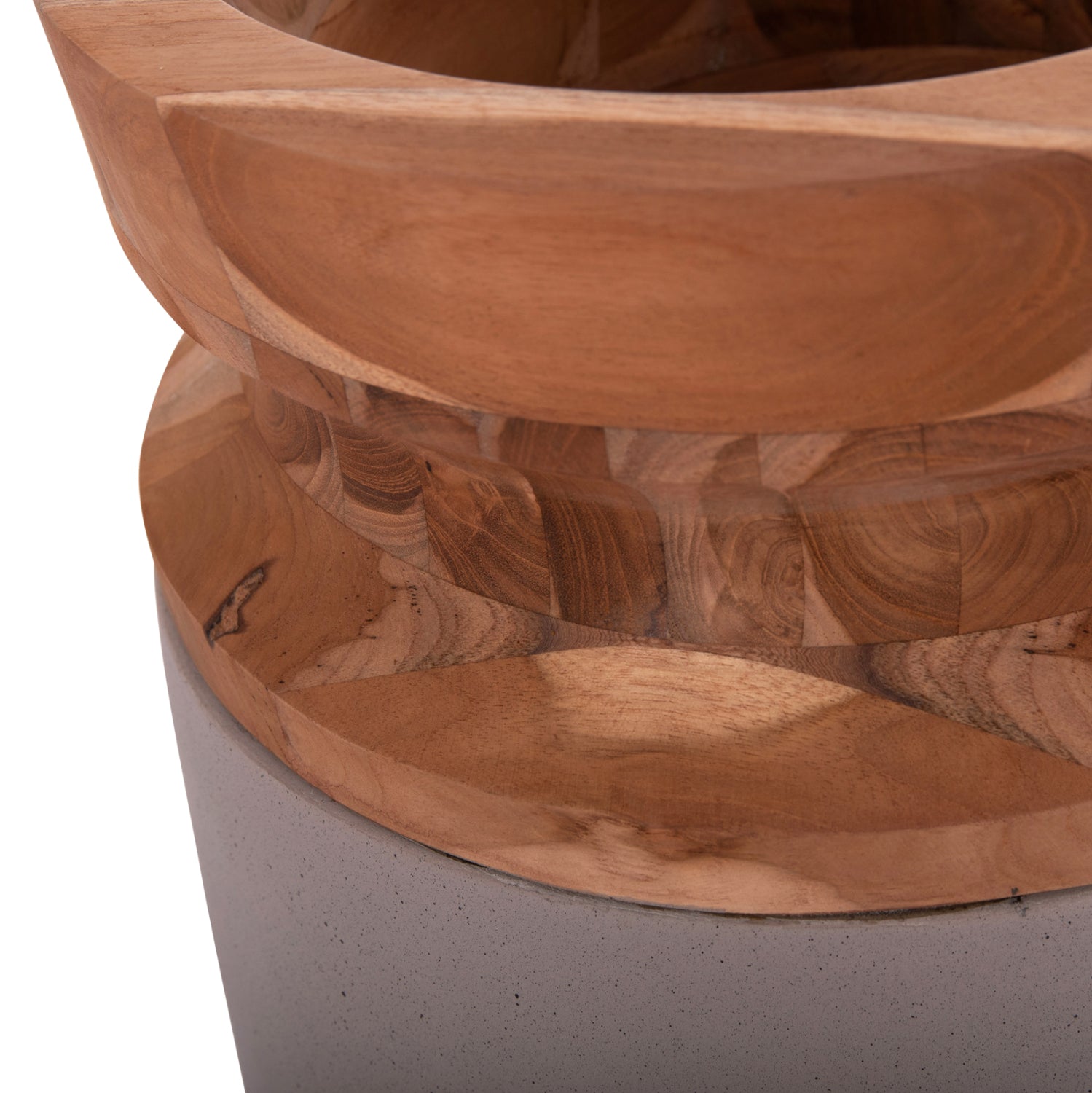 DECORATIVE FLOOR VASE LINTER HM4662.05S FIBER CEMENT IN GREY MATTE--TEAK WOOD Φ34x60Hcm.
