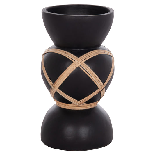 DECORATIVE FLOOR VASE MAYNARD HM4672.01S TERRACOTTA IN BLACK COLOR--RATTAN Φ27.5x50Hcm.
