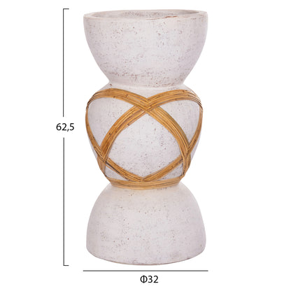 DECORATIVE FLOOR VASE MAYNARD HM4672.02L TERRACOTTA IN WHITE--RATTAN Φ32x62.5Hcm.